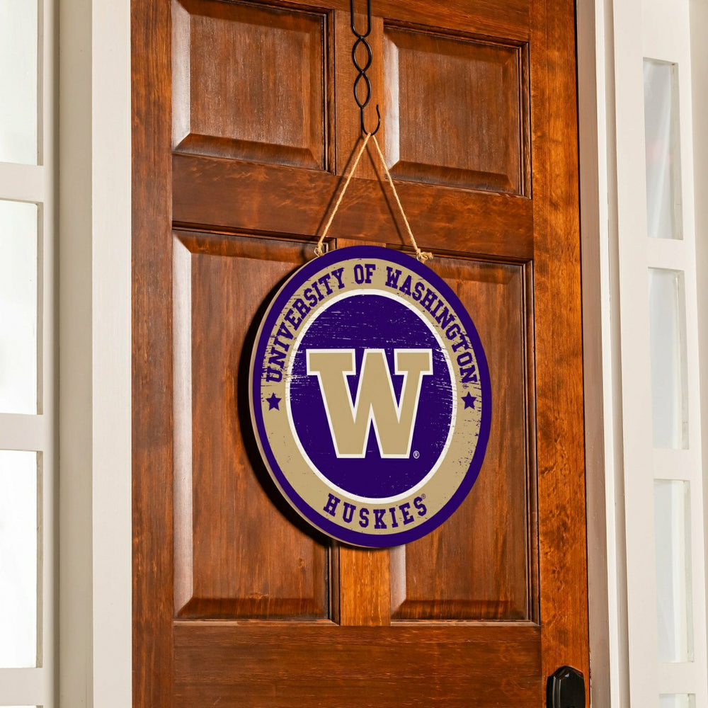 University of Washington Round Door Décor with Hanging Rope, 18x18