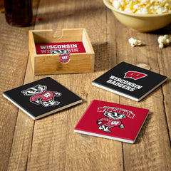 University of Wisconsin-Madison Ceramic Coasters Set, 4pcs with Wood C