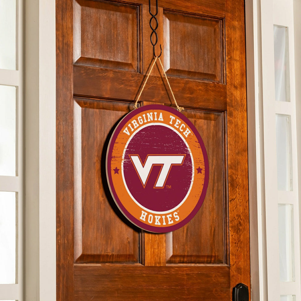 Virginia Tech Round Door Décor with Hanging Rope, 18x18