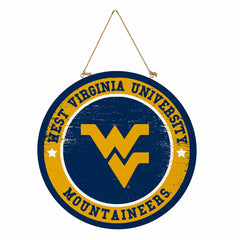 West Virginia University Round Door Décor with Hanging Rope, 18x18