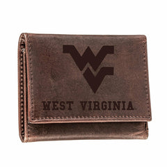 West Virginia University , Tri-Fold Wallet, Brown, CH, 100% Genuine Le