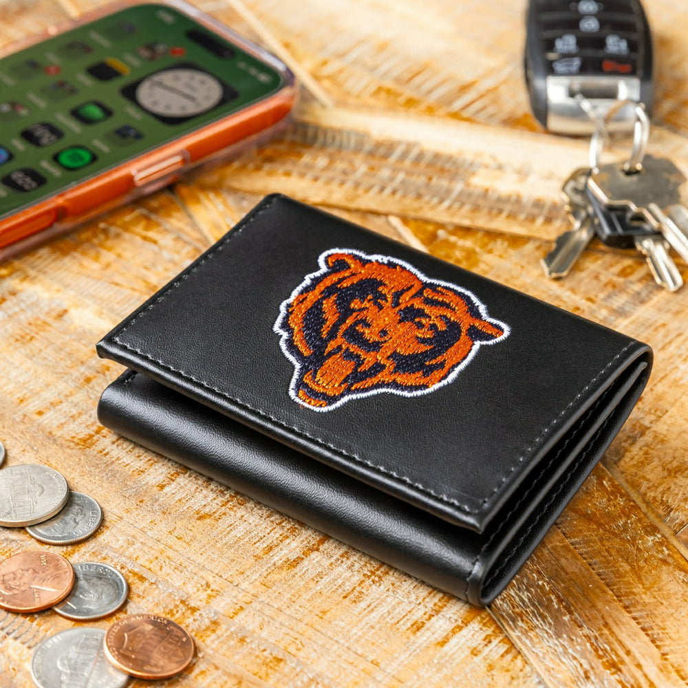 Chicago Bears Black Tri-Fold Embroidered Wallet