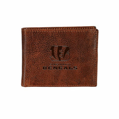 Cincinnati Bengals, Embossed 100% Genuine Tumbled Leather Passcase Bi-