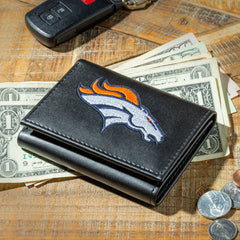 Denver Broncos Black Tri-Fold Embroidered Wallet w/ RFID Blocking