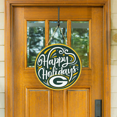 Green Bay Packers Holiday Round Door Décor with Hanging Rope, 18x18