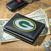 Green Bay Packers Black Tri-Fold Embroidered Wallet w/ RFID Blocking