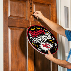 Kansas City Chiefs Halloween Round Door Décor with Hanging Rope, 18x18