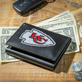 Kansas City Chiefs Black Tri-Fold Embroidered Wallet w/ RFID Blocking