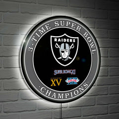 Las Vegas Raiders Multi-Win Superbowl Champions Football Round LED Wal