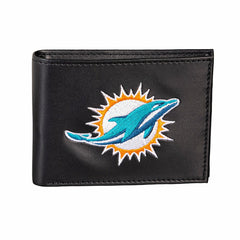Miami Dolphins Black Bi-Fold Embroidered Wallet w/ RFID Blocking