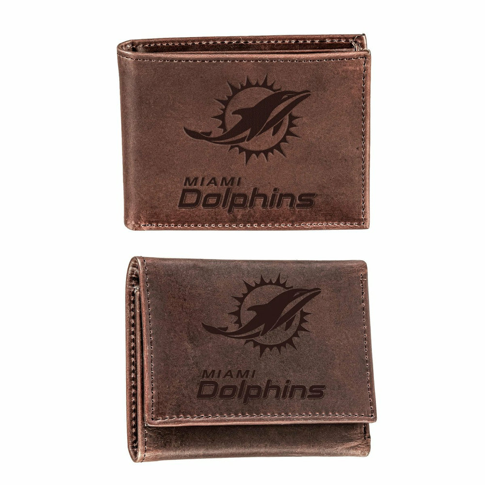 Miami Dolphins, Bi-Fold and Tri-Fold Wallet Gift Set, Brown