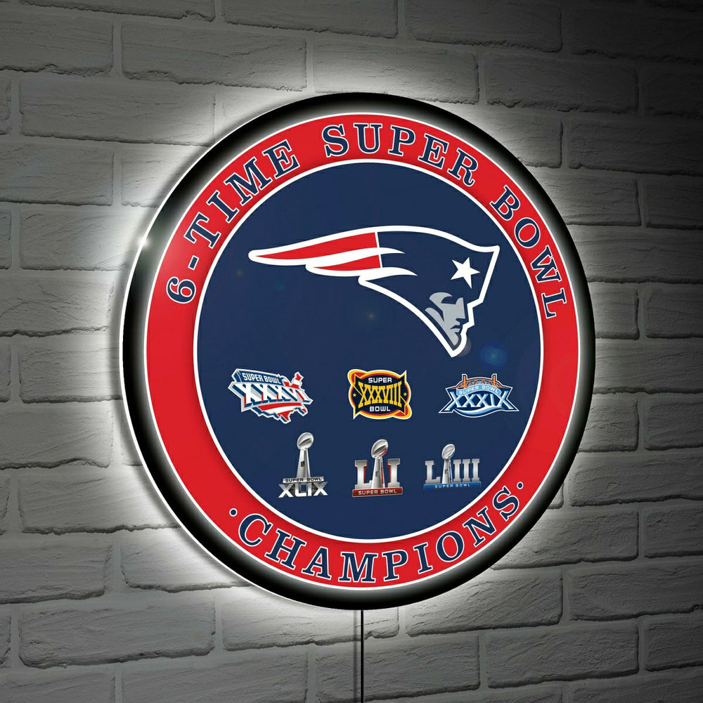 New England Patriots 4X Superbowl Champions Football Round LED Wall De