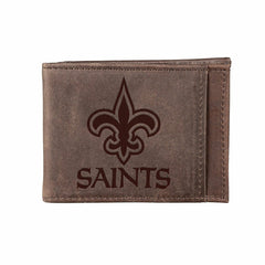 Front Pocket Wallet w/ RFID Blocking, New Orleans Saints, Brown