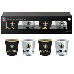 New Orleans Saints 4-Piece Ceramic and Glass 2oz. Shot Glass Set