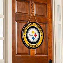 Pittsburgh Steelers Round Door Décor with Hanging Rope, 18x18