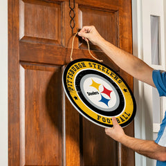 Pittsburgh Steelers Round Door Décor with Hanging Rope, 18x18