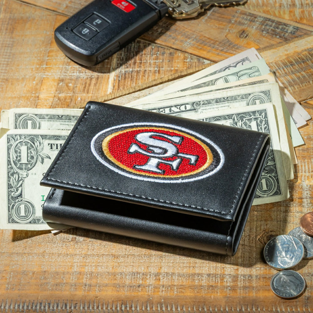 San Francisco 49ers Black Tri-Fold Embroidered Wallet w/ RFID Blocking