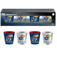 University of Kansas 4-Piece Ceramic and Glass 2oz. Shot Glass Set
