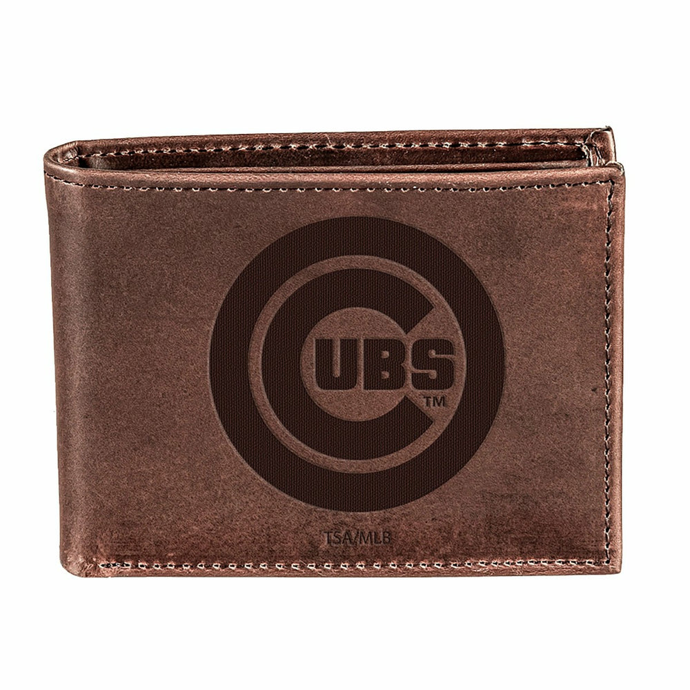 Chicago Cubs Bi-Fold Wallet Brown 100% Genuine Leather
