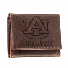 Auburn University, Tri-Fold Wallet, Brown, CH, 100% Genuine Leather