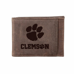 Front Pocket Wallet w/ RFID Blocking, Clemson University, Brown