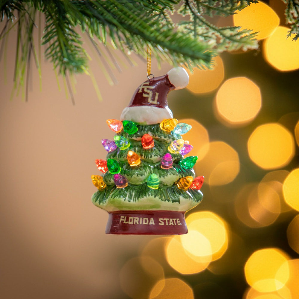 4" LED Ceramic Christmas Tree Ornament with Team Santa Hat, Florida St