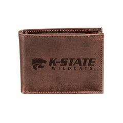 Kansas State University, Bi-Fold Wallet, Brown, CH, 100% Genuine Leath