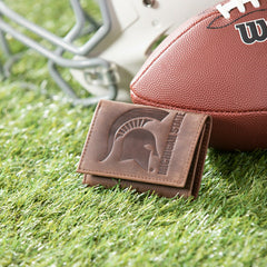 Michigan State, Tri-Fold Wallet, Brown, CH, 100% Genuine Leather