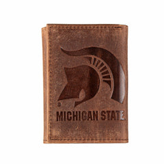 Michigan State, Tri-Fold Wallet, Brown, CH, 100% Genuine Leather
