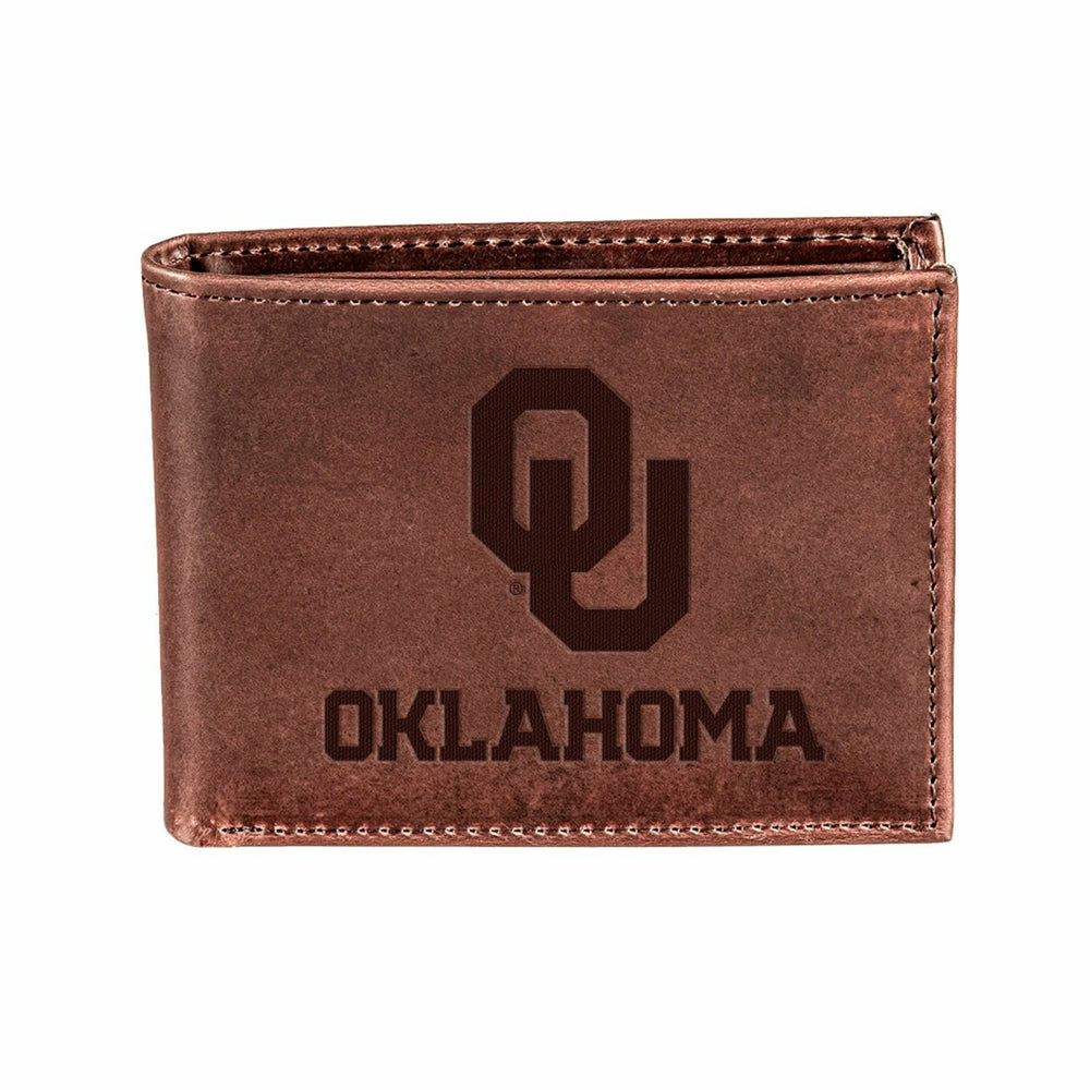 University of Oklahoma, Bi-Fold Wallet, Brown, CH, 100% Genuine Leathe