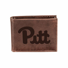 University of Pittsburgh, Bi-Fold Wallet, Brown, CH, 100% Genuine Leat
