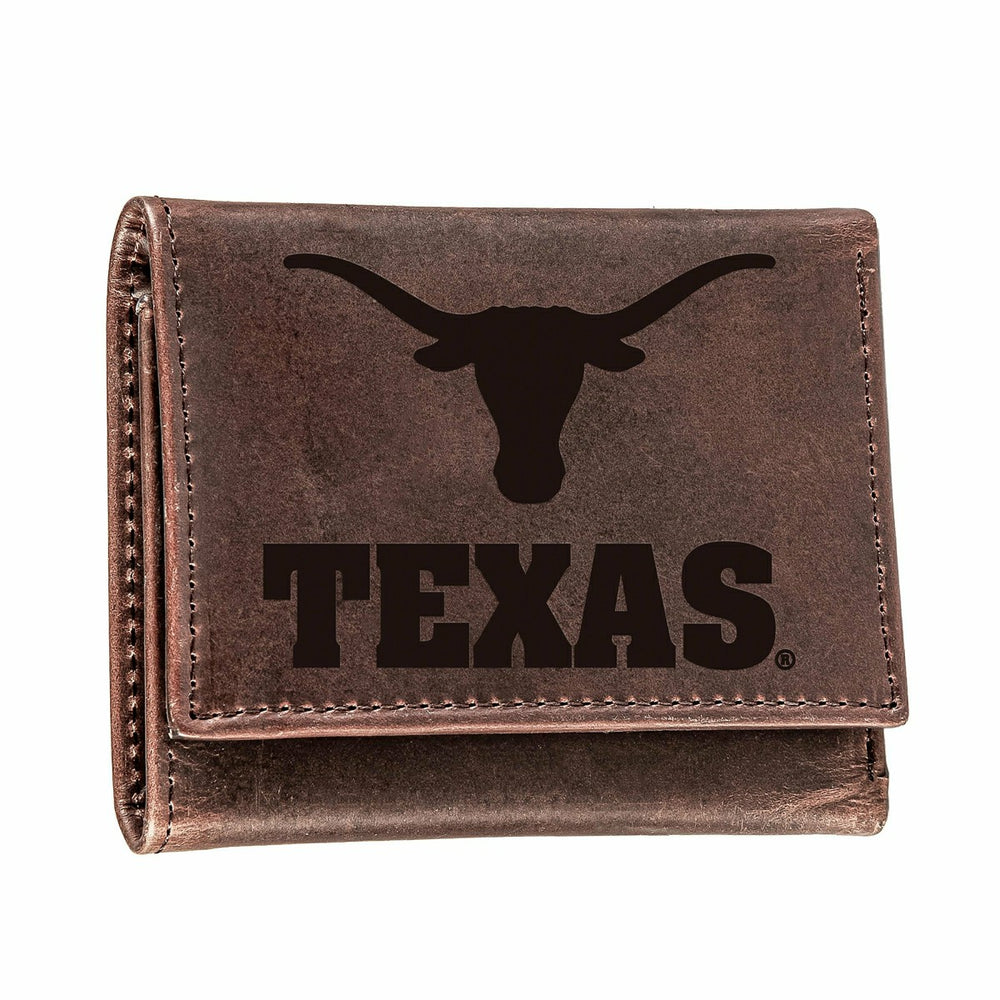 University of Texas, Tri-Fold Wallet, Brown, CH, 100% Genuine Leather