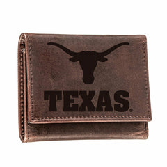 University of Texas, Tri-Fold Wallet, Brown, CH, 100% Genuine Leather