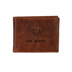 Chicago Bears, Embossed 100% Genuine Tumbled Leather Passcase Bi-Fold