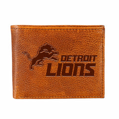 Detroit Lions, Embossed 100% Genuine Tumbled Leather Passcase Bi-Fold