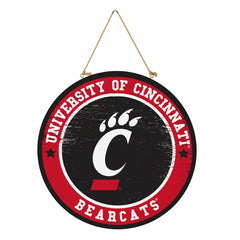 University of Cincinnati Round Door Décor with Hanging Rope, 18x18