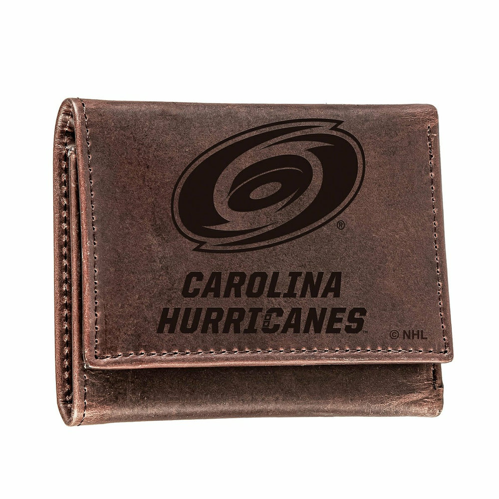 Carolina Hurricanes, Tri-Fold Wallet, Brown, CH, 100% Genuine Leather
