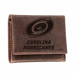 Carolina Hurricanes, Tri-Fold Wallet, Brown, CH, 100% Genuine Leather