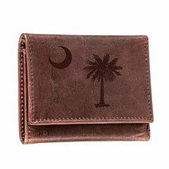 Tri-Fold Wallet, Brown, CH, 100% Genuine Leather, South Carolina State
