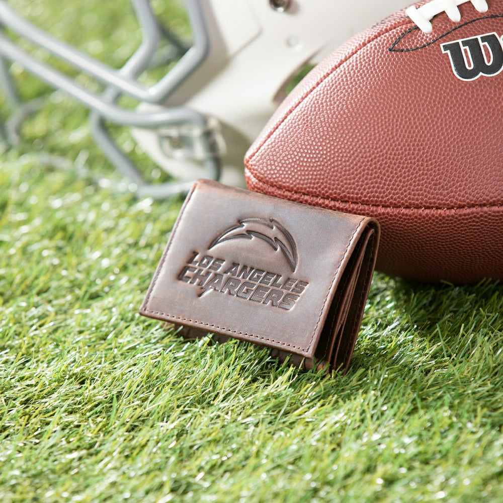 Los Angeles Chargers, Tri-Fold Wallet, Brown, CH, 100% Genuine Leather