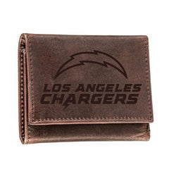Los Angeles Chargers, Tri-Fold Wallet, Brown, CH, 100% Genuine Leather