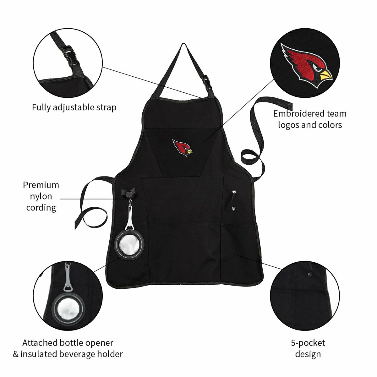 Grill Apron, Black, Arizona Cardinals