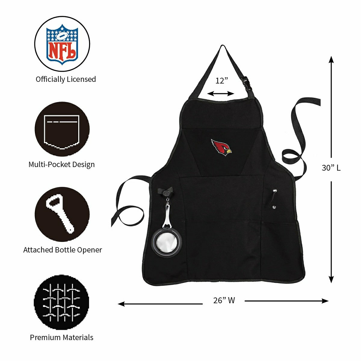 Grill Apron, Black, Arizona Cardinals
