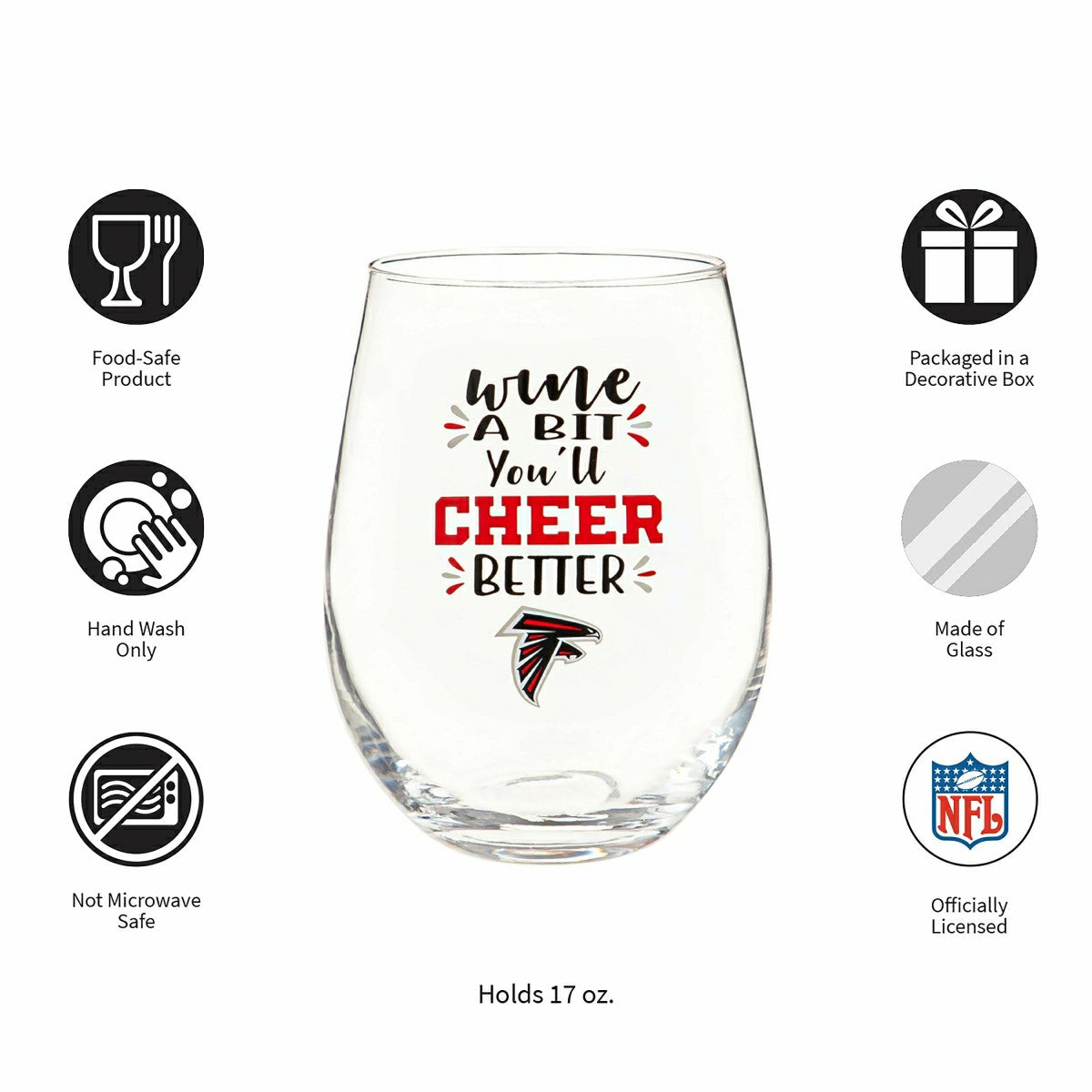 Atlanta Falcons, 17oz Boxed Stemless Wine