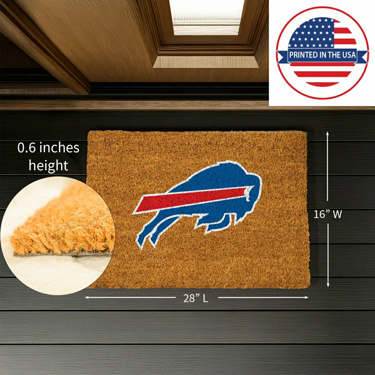Coir Mat, 16"x28", Buffalo Bills