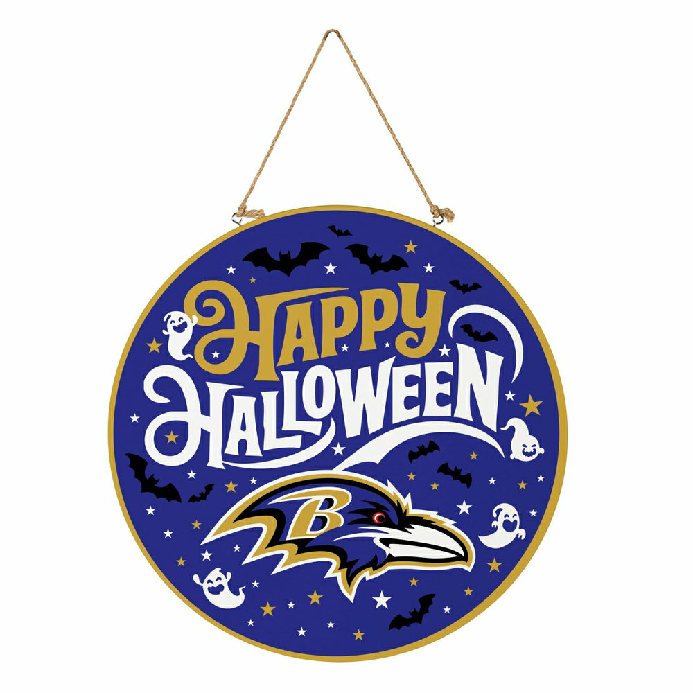 Baltimore Ravens Halloween Round Door Décor with Hanging Rope, 18x18