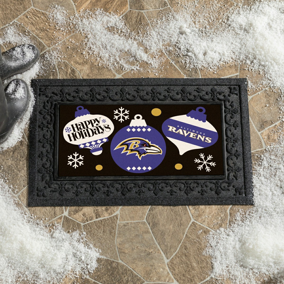 Baltimore Ravens Holiday Flocked Coir Sassafras Switch Mat, 22"x10"