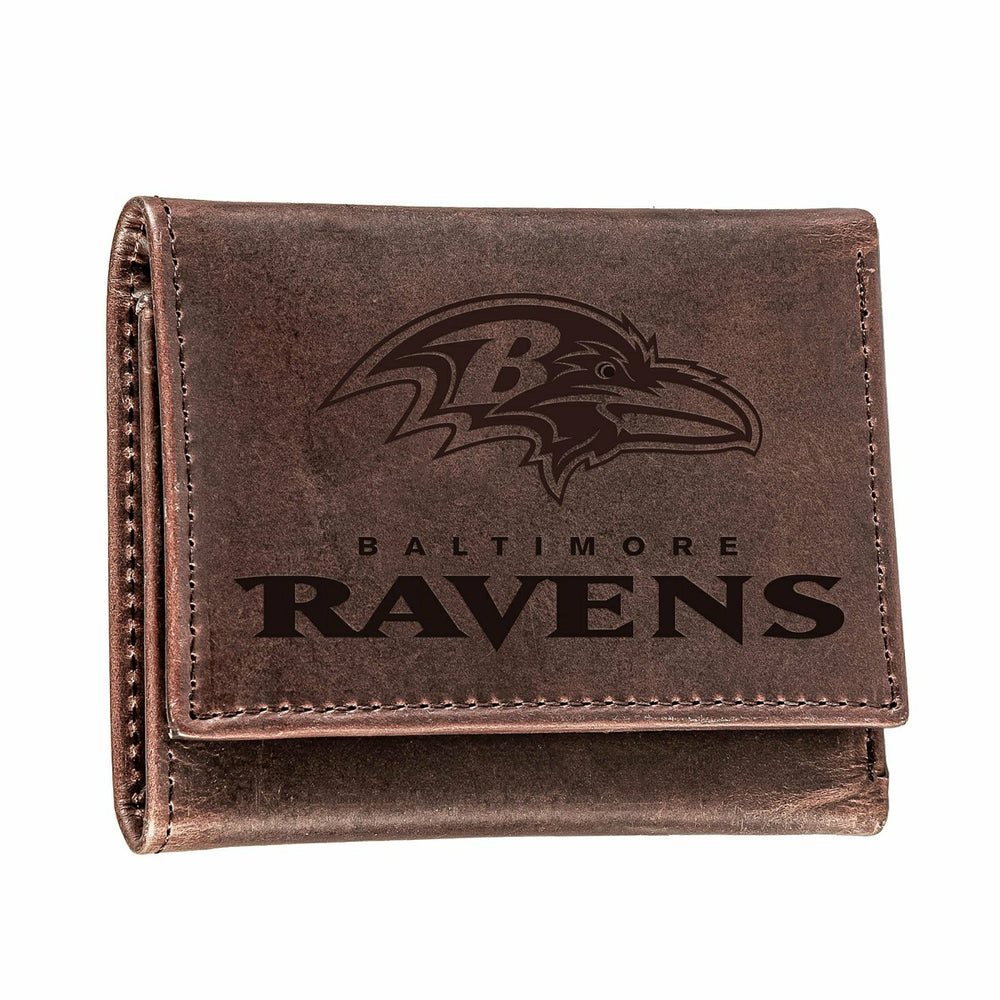 Baltimore Ravens, Tri-Fold Wallet, Brown, CH, 100% Genuine Leather