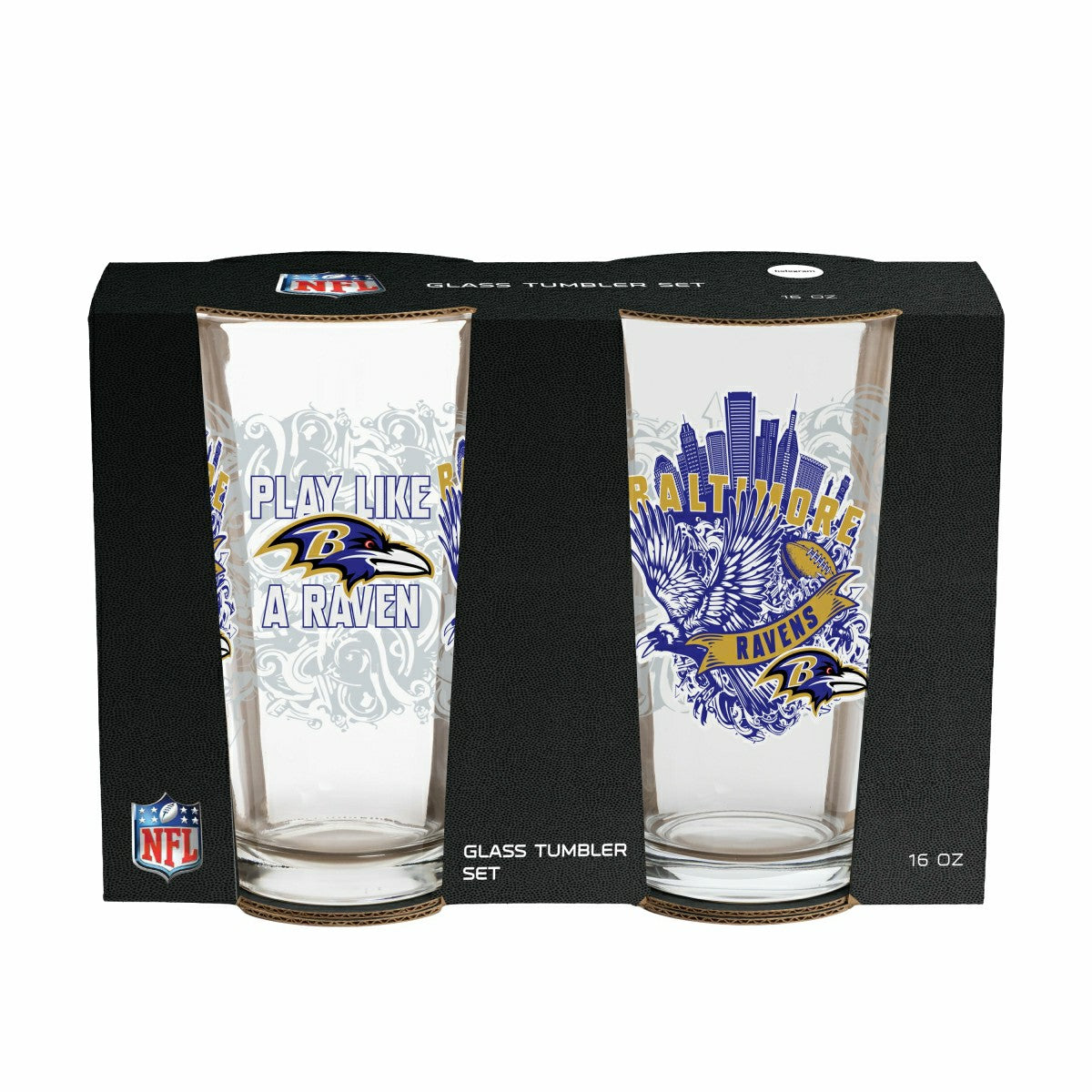 Baltimore Ravens 16oz Glass pint, Set of 2