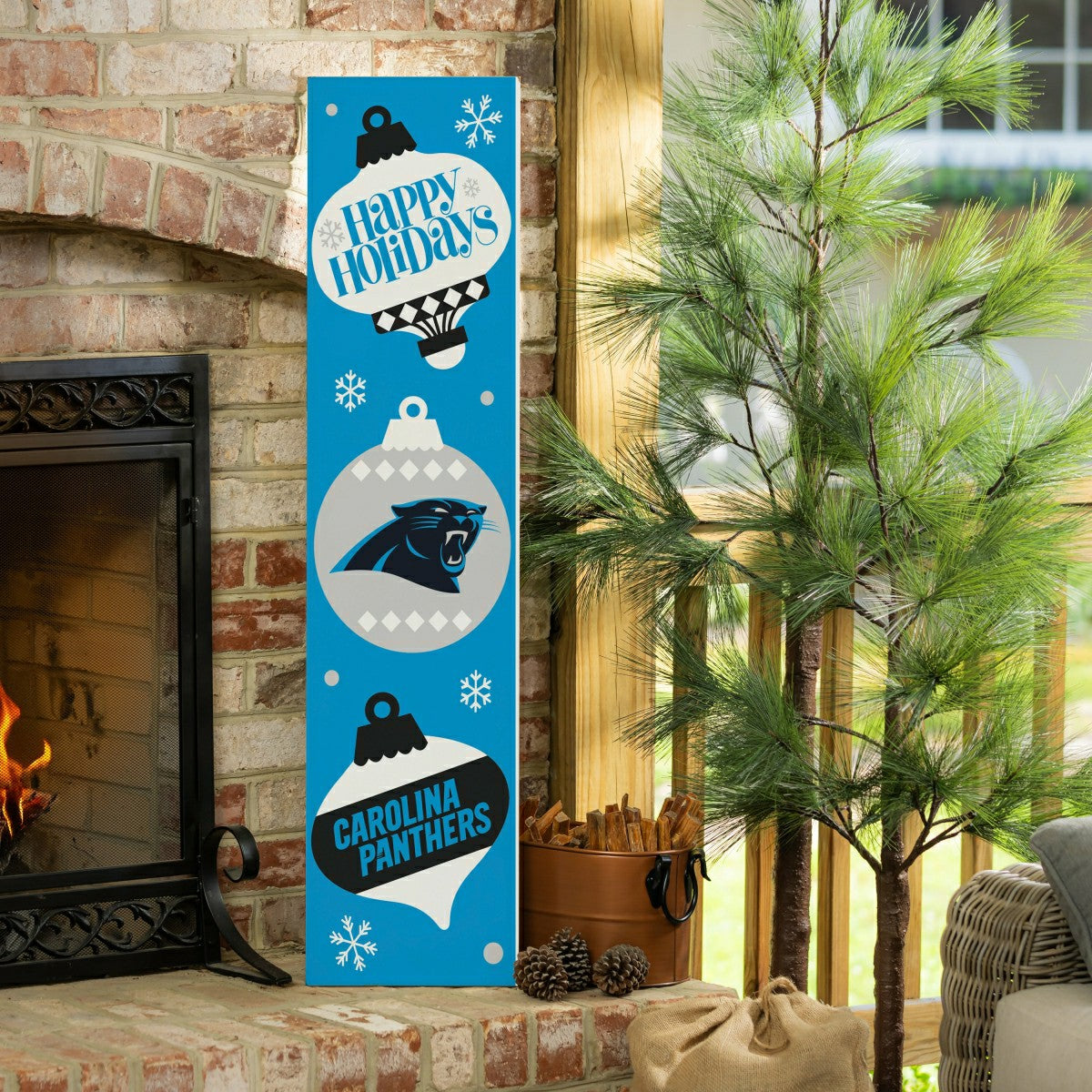 Carolina Panthers 47" Double Sided Leaner, Christmas